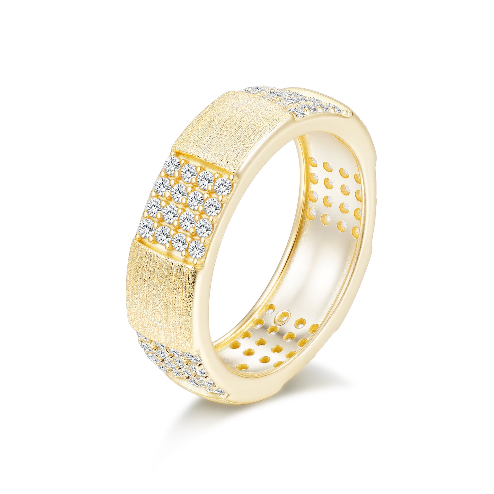 Italian Brushed Minimalist Moissanite Ring in 14K Gold Plated 925 Silver | Moisse & Silver Co. | #82 - Moisse & Silver Co.