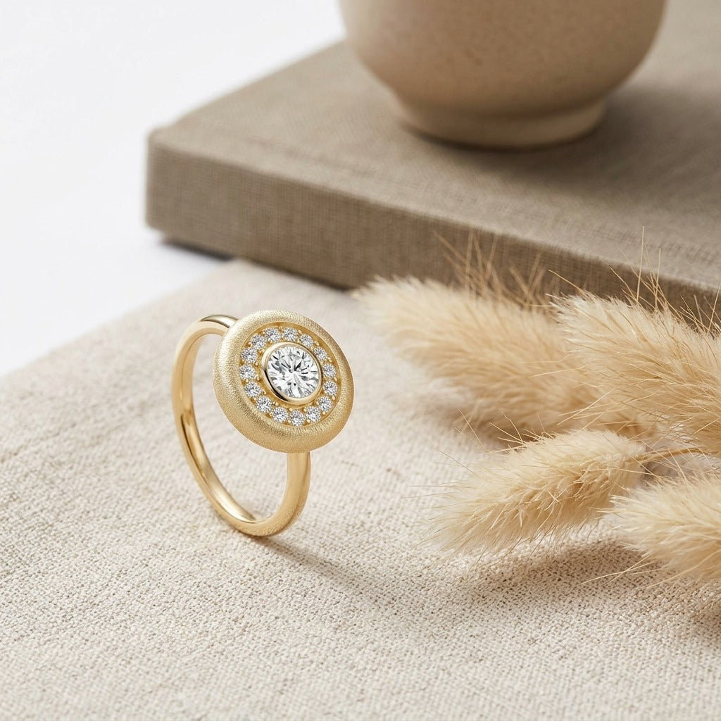 Moissanite Rigato Brushed 925 Sterling Silver 18K Gold Vermeil Ring | Vintage Luxury