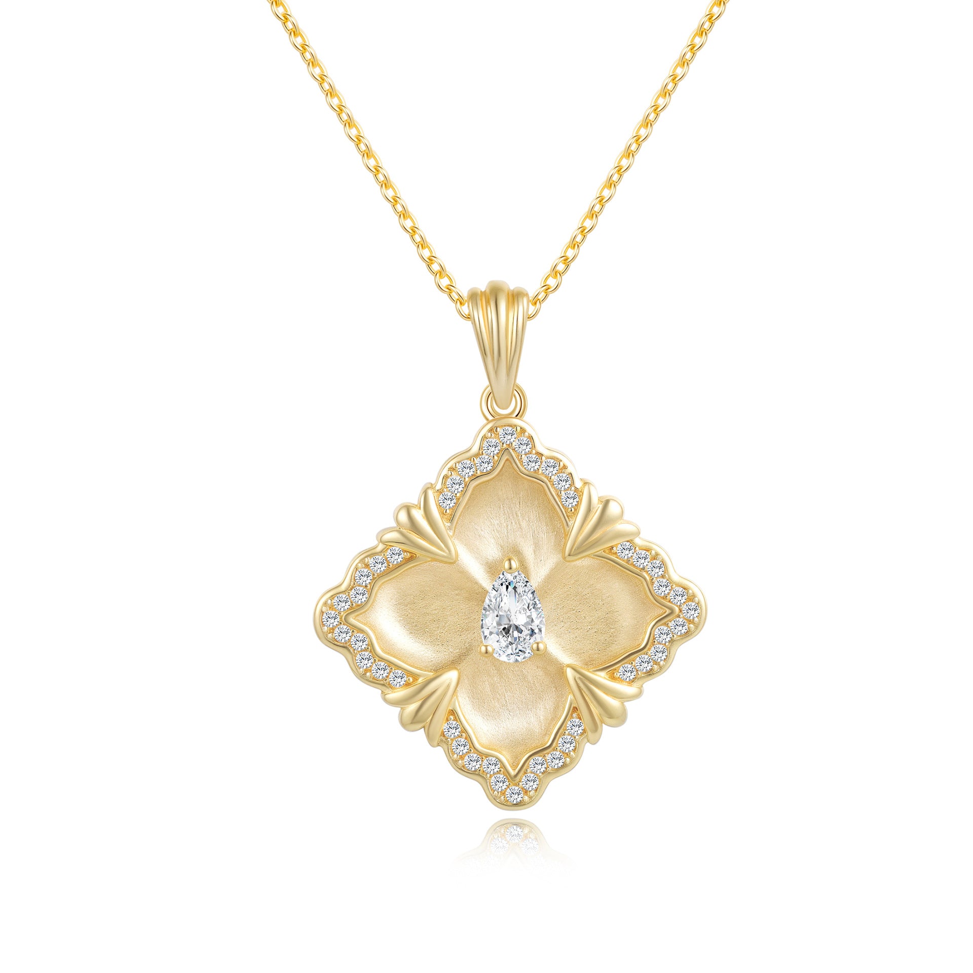 Italian Brushed Vintage Moissanite Necklace in 14K Gold Plated 925 Silver | Moisse & Silver Co. | #27 - Moisse & Silver Co.