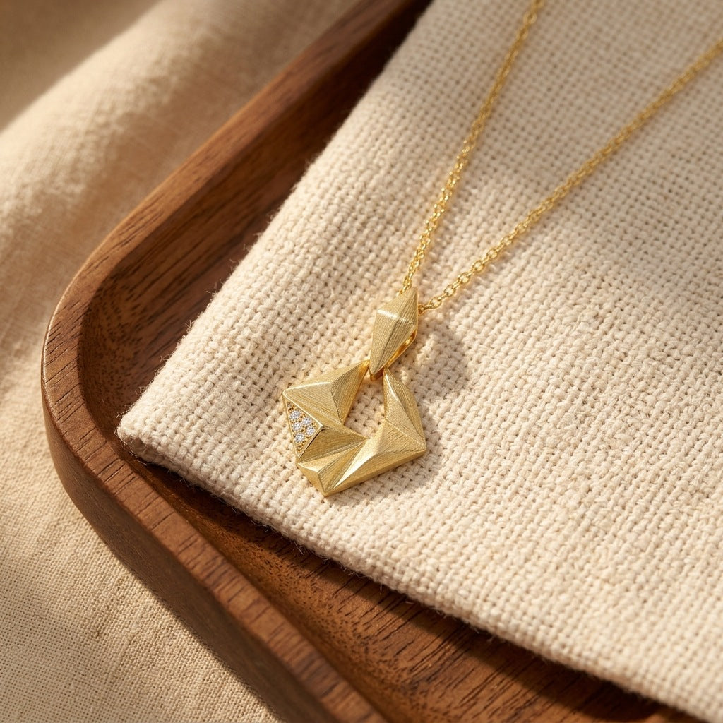 Moissanite Rigato Brushed 925 Sterling Silver 18K Gold Vermeil Necklace | Vintage Luxury