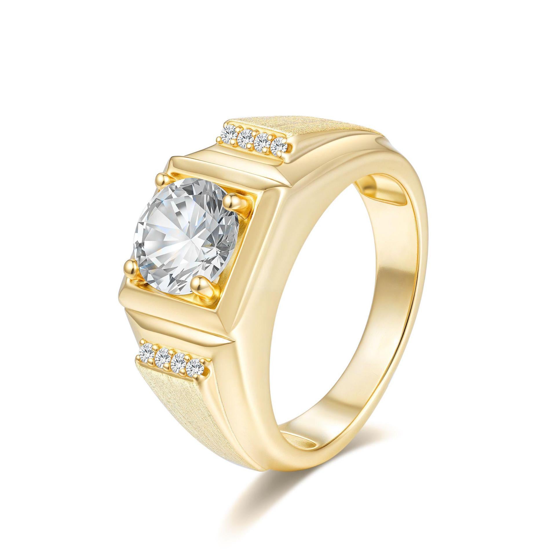 Italian Brushed Moissanite Ring in 14K Gold Plated 925 Silver | Moisse & Silver Co. | #51 - Moisse & Silver Co.