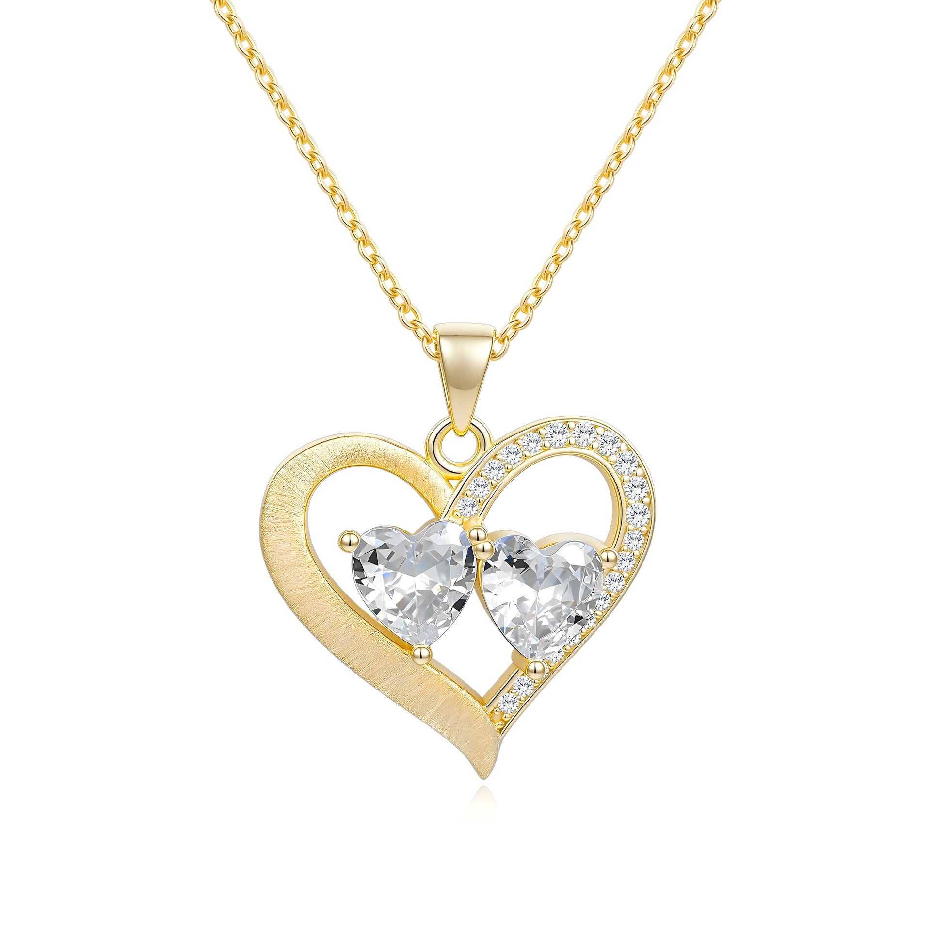 Italian Brushed Luxury Heart Moissanite Necklace in 14K Gold Plated 925 Silver | Moisse & Silver Co. | #143 - Moisse & Silver Co.