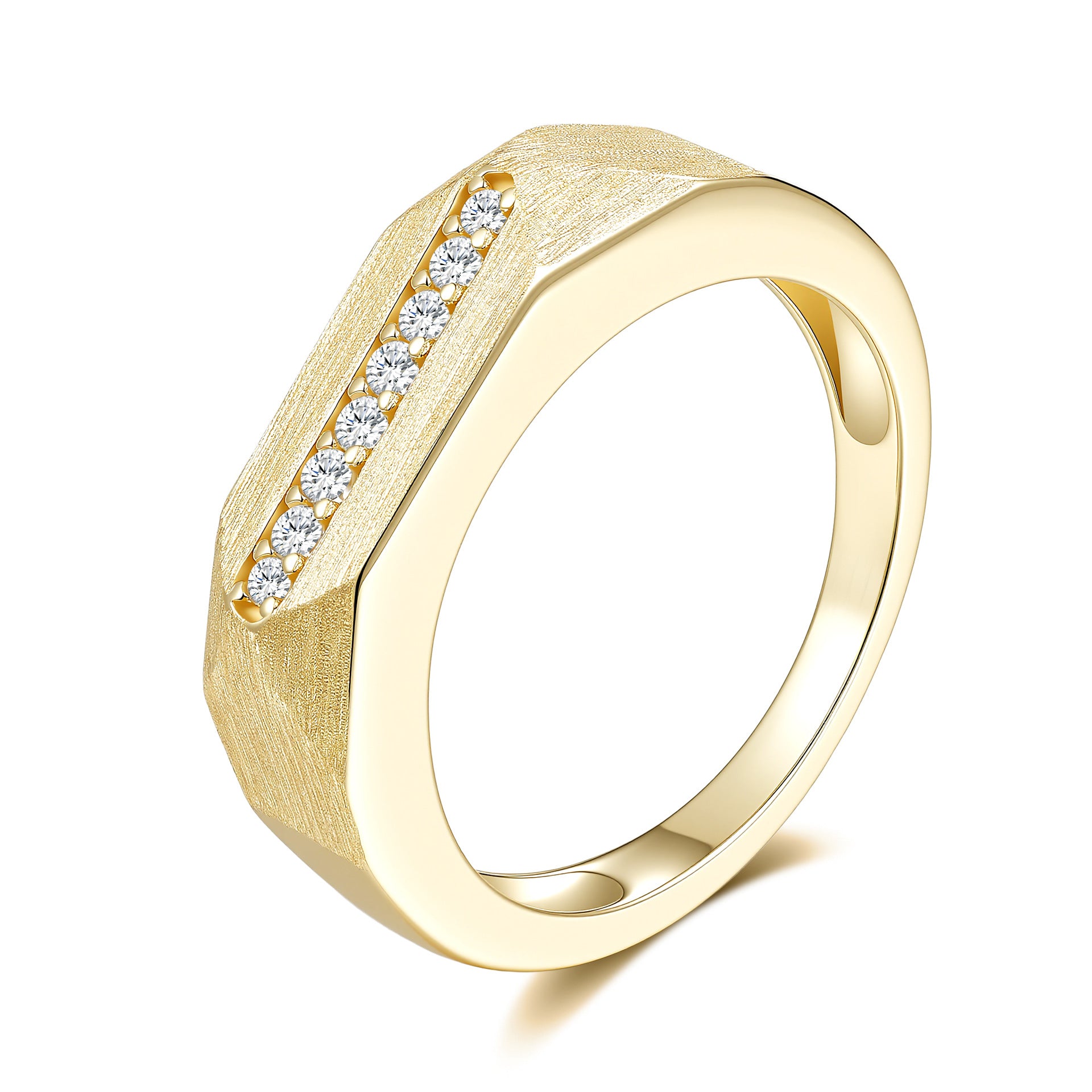 Moissanite Rigato Brushed 925 Sterling Silver Ring | Vintage Luxury