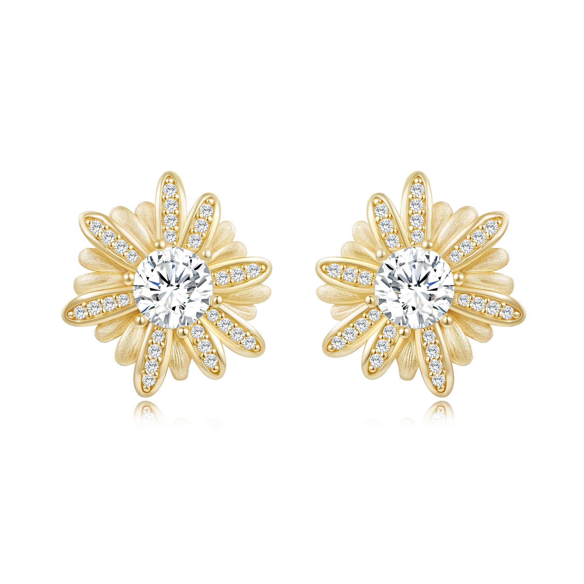 Italian Brushed Vintage Luxury Moissanite Earrings - 14K Gold Plated 925 Sterling Silver | MS-G17 in 14K Gold Plated 925 Silver | Moisse & Silver Co. - Moisse & Silver Co.