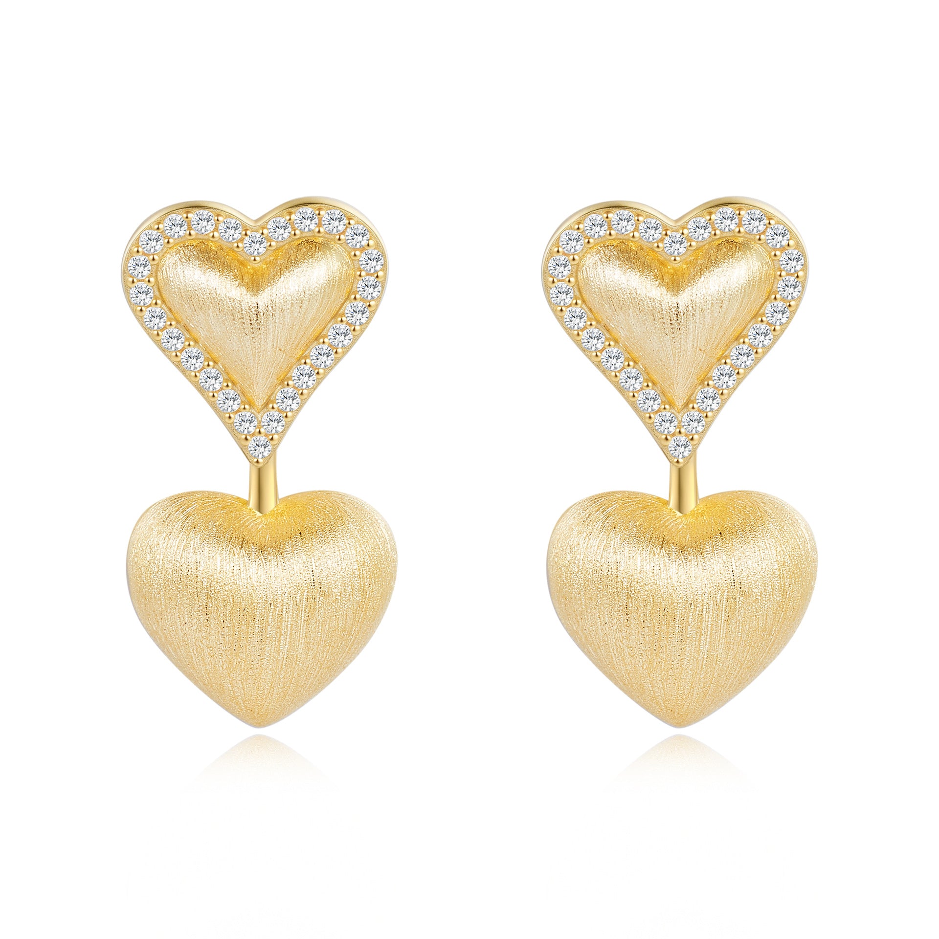 Italian Brushed Minimalist Luxury Heart Moissanite Earrings in 14K Gold Plated 925 Silver | Moisse & Silver Co. | #73 - Moisse & Silver Co.