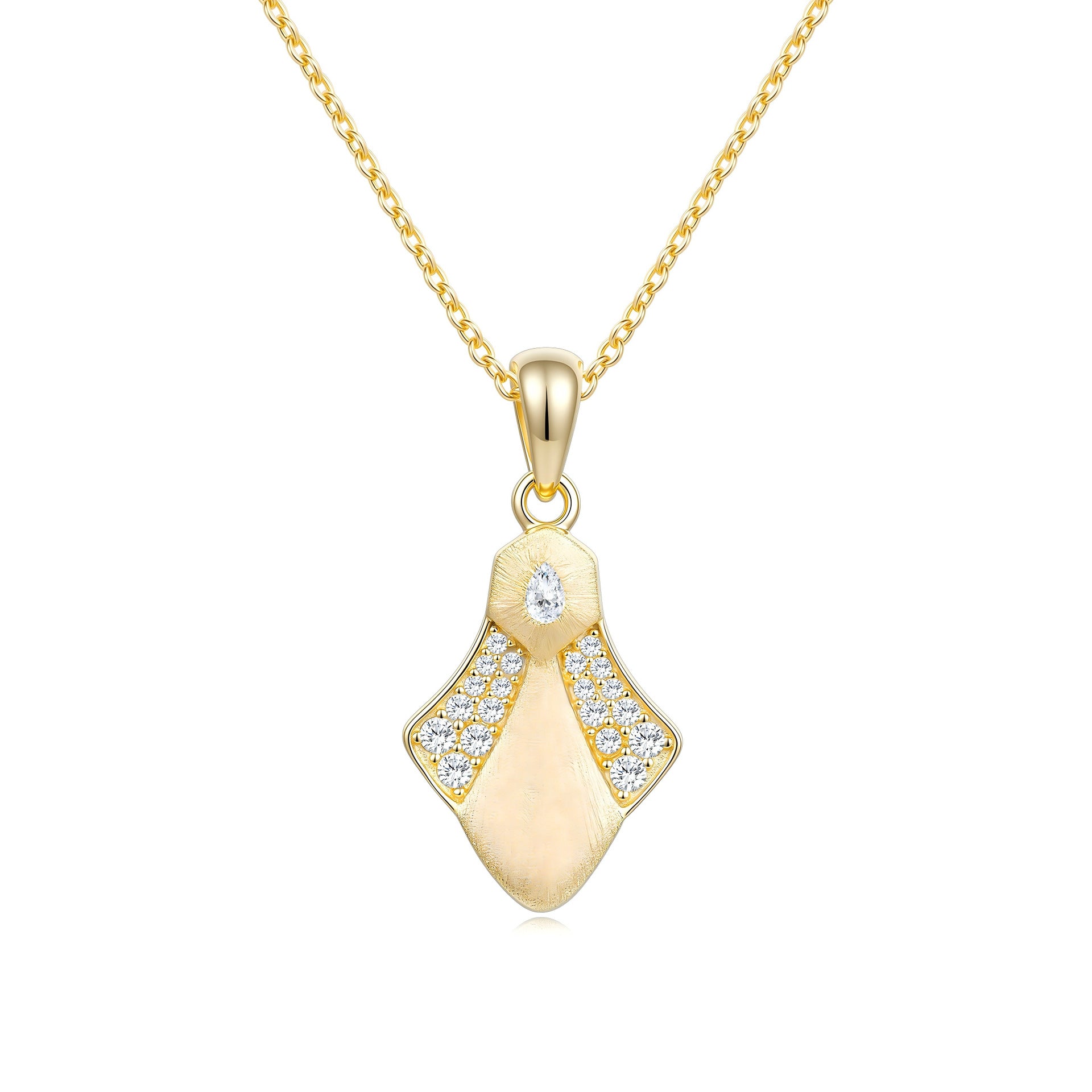Italian Brushed Vintage Luxury Pear Cut Moissanite Necklace in 14K Gold Plated 925 Silver | Moisse & Silver Co. | #138 - Moisse & Silver Co.