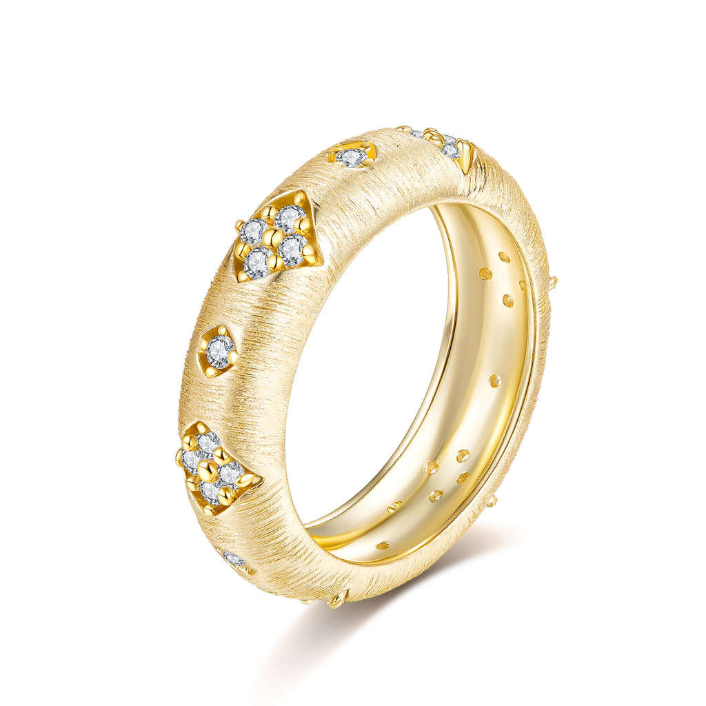 Italian Brushed Minimalist Luxury Moissanite Ring in 14K Gold Plated 925 Silver | Moisse & Silver Co. | #13 - Moisse & Silver Co.