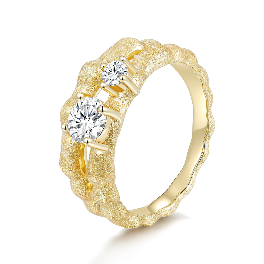Italian Brushed Vintage Minimalist Luxury Moissanite Ring in 14K Gold Plated 925 Silver | Moisse & Silver Co. | #132 - Moisse & Silver Co.