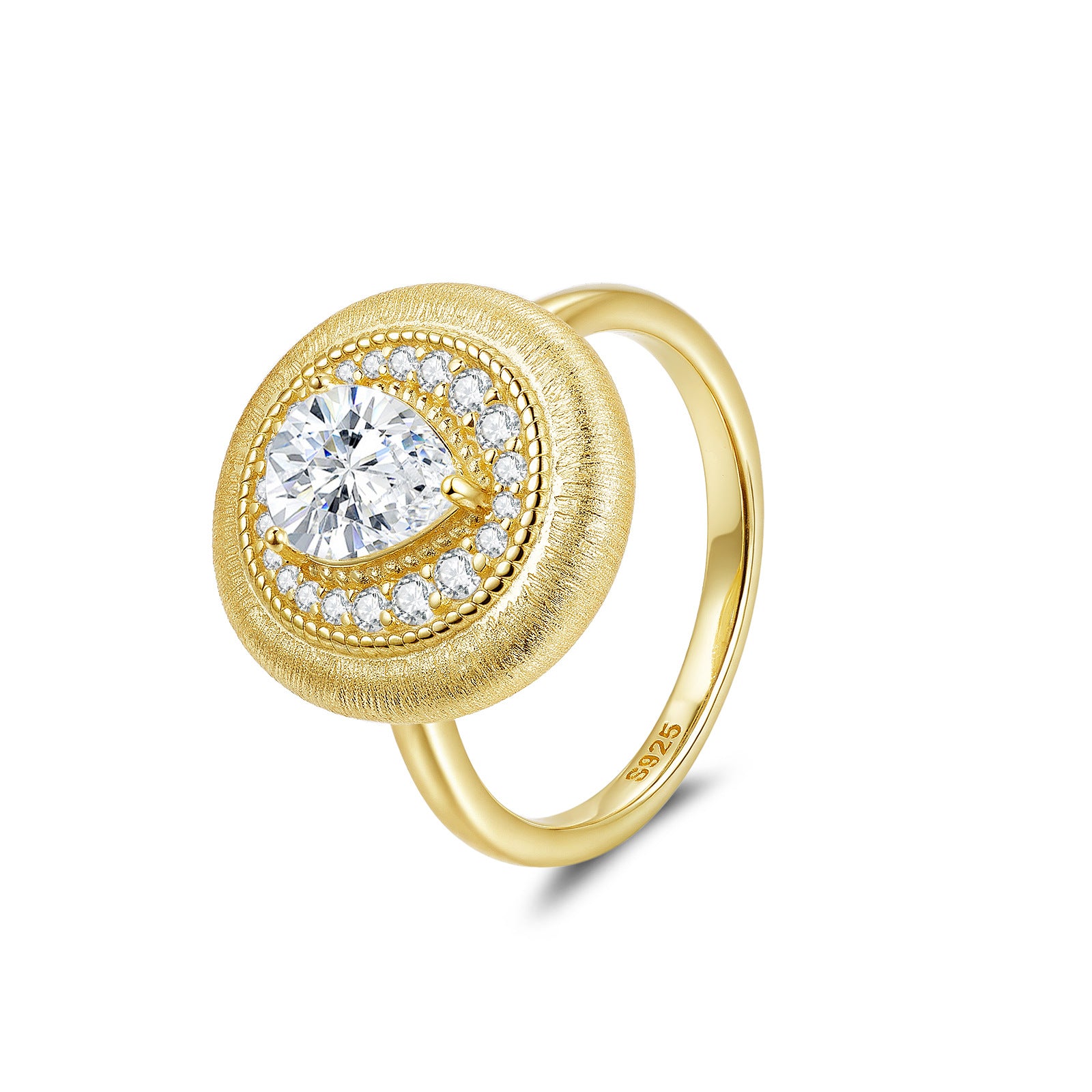 Italian Brushed Vintage Moissanite Ring in 14K Gold Plated 925 Silver | Moisse & Silver Co. | #36 - Moisse & Silver Co.