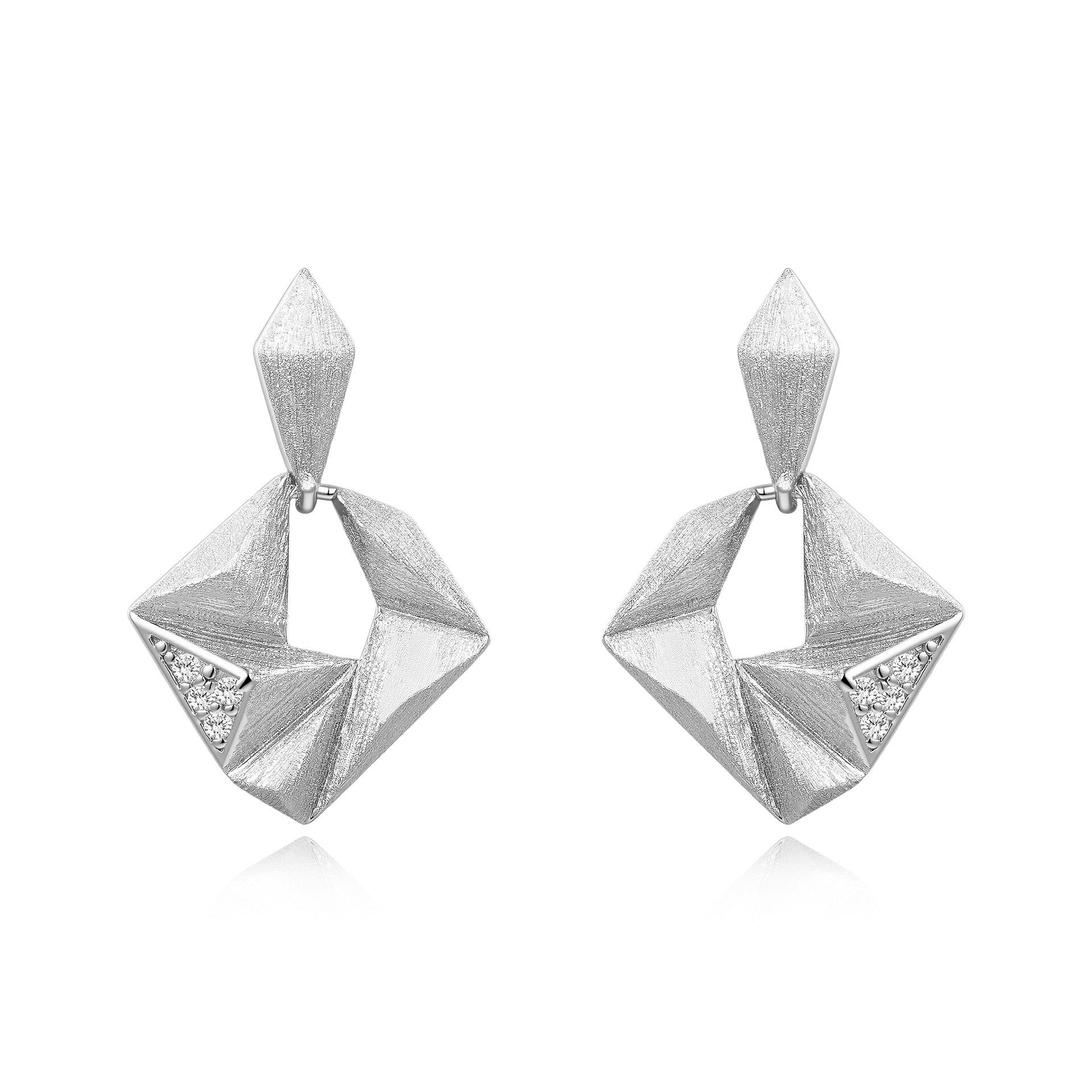 Moissanite Rigato Brushed 925 Sterling Silver Earrings | Vintage Luxury
