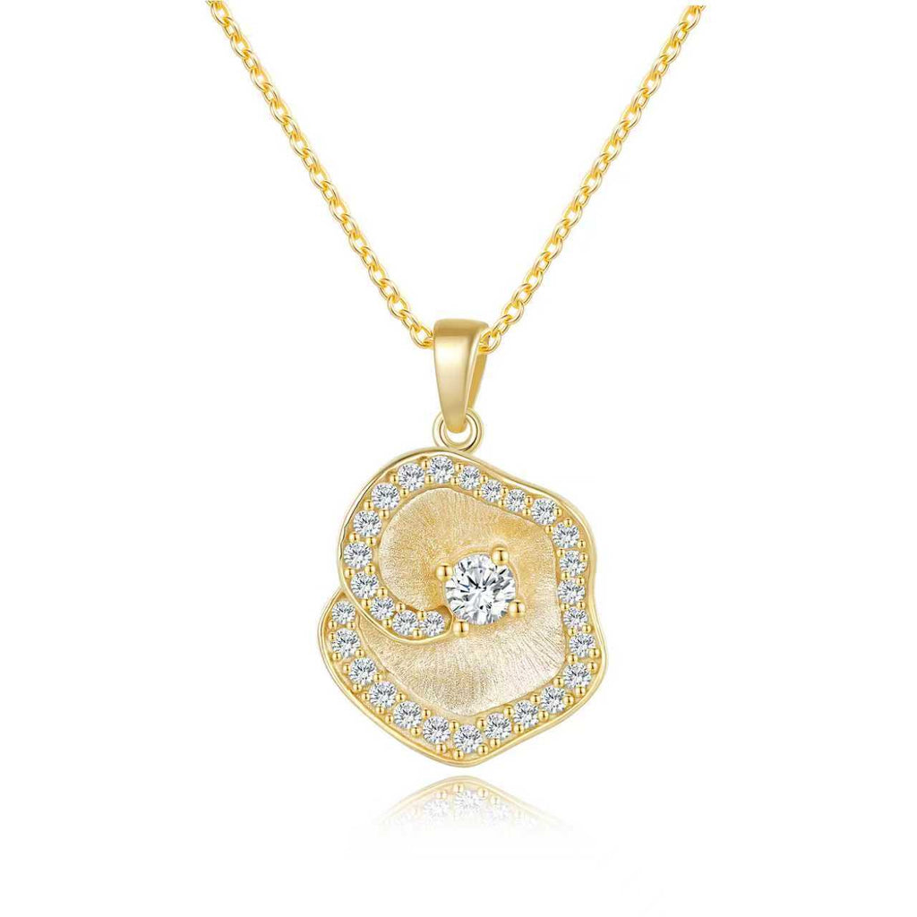 Vintage Minimalist Round Brilliant Floral Moissanite Necklace in 14K Gold Plated 925 Silver | Moisse & Silver Co. | #42 - Moisse & Silver Co.