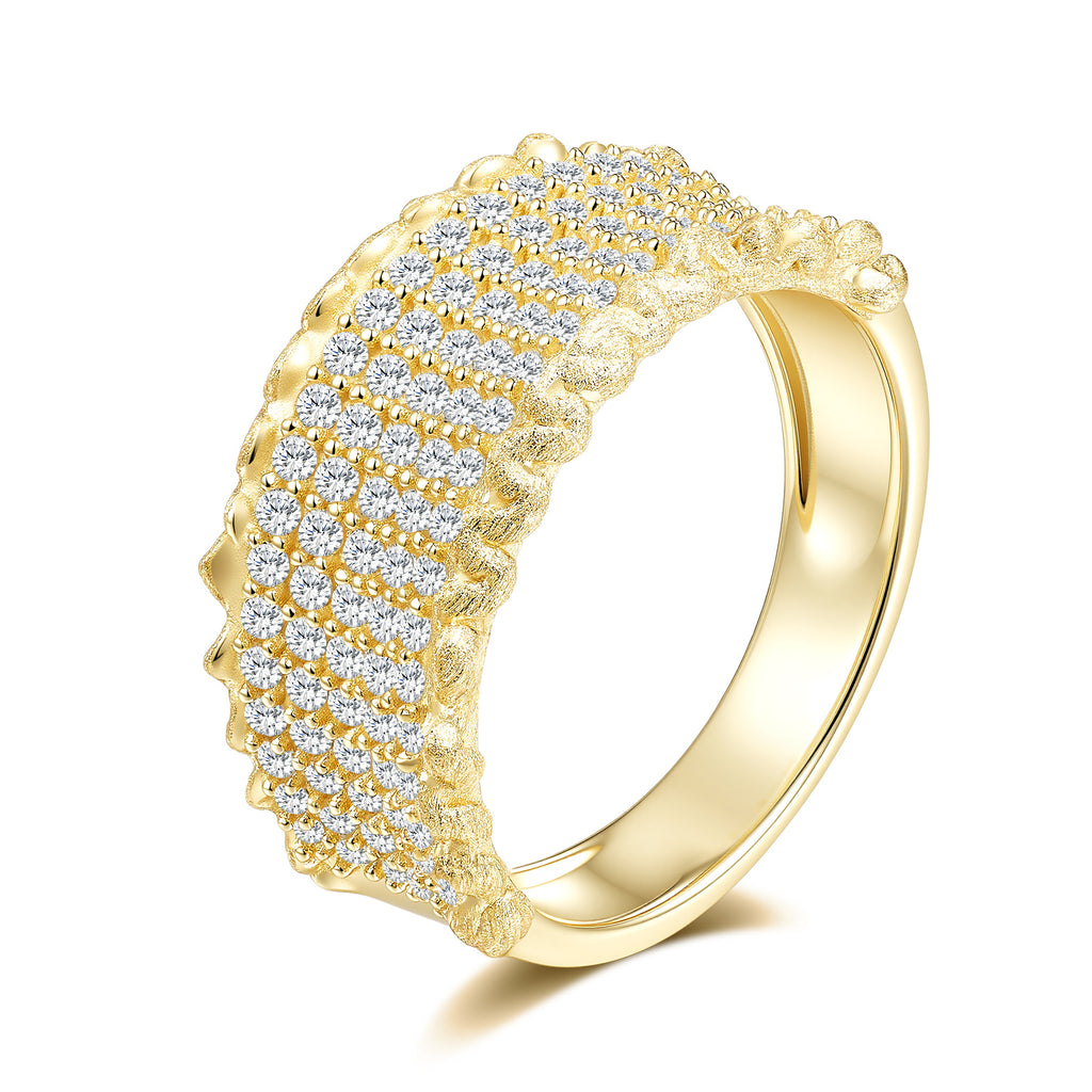 Moissanite Rigato Brushed 925 Sterling Silver 18K Gold Vermeil Ring | Vintage Luxury