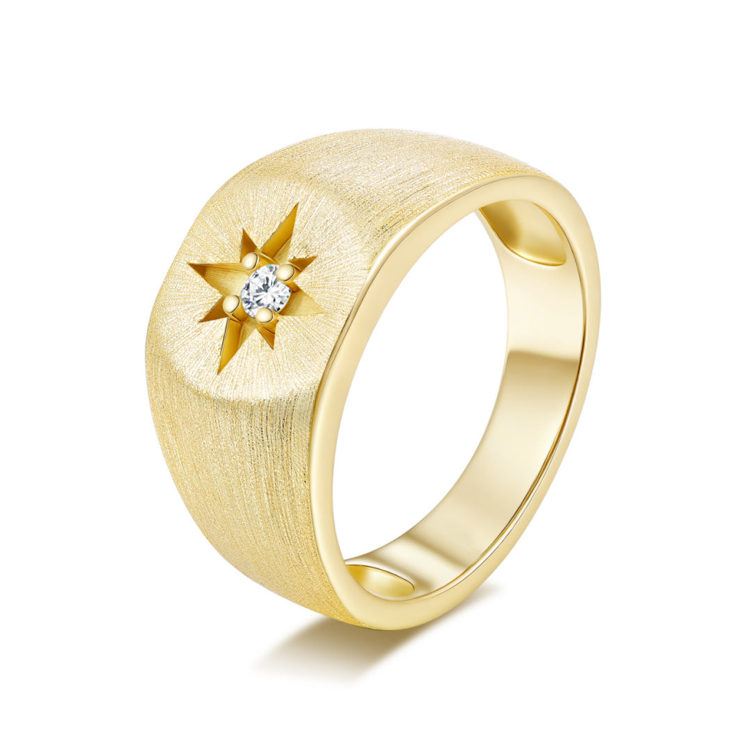 Italian Brushed Minimalist Star Moissanite Ring - 14K Gold Plated 925 Sterling Silver | MS-G54 in 14K Gold Plated 925 Silver | Moisse & Silver Co. - Moisse & Silver Co.