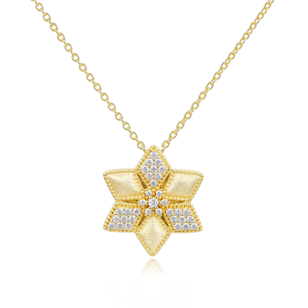 Italian Brushed Minimalist Luxury Star Moissanite Necklace in 14K Gold Plated 925 Silver | Moisse & Silver Co. | #95 - Moisse & Silver Co.