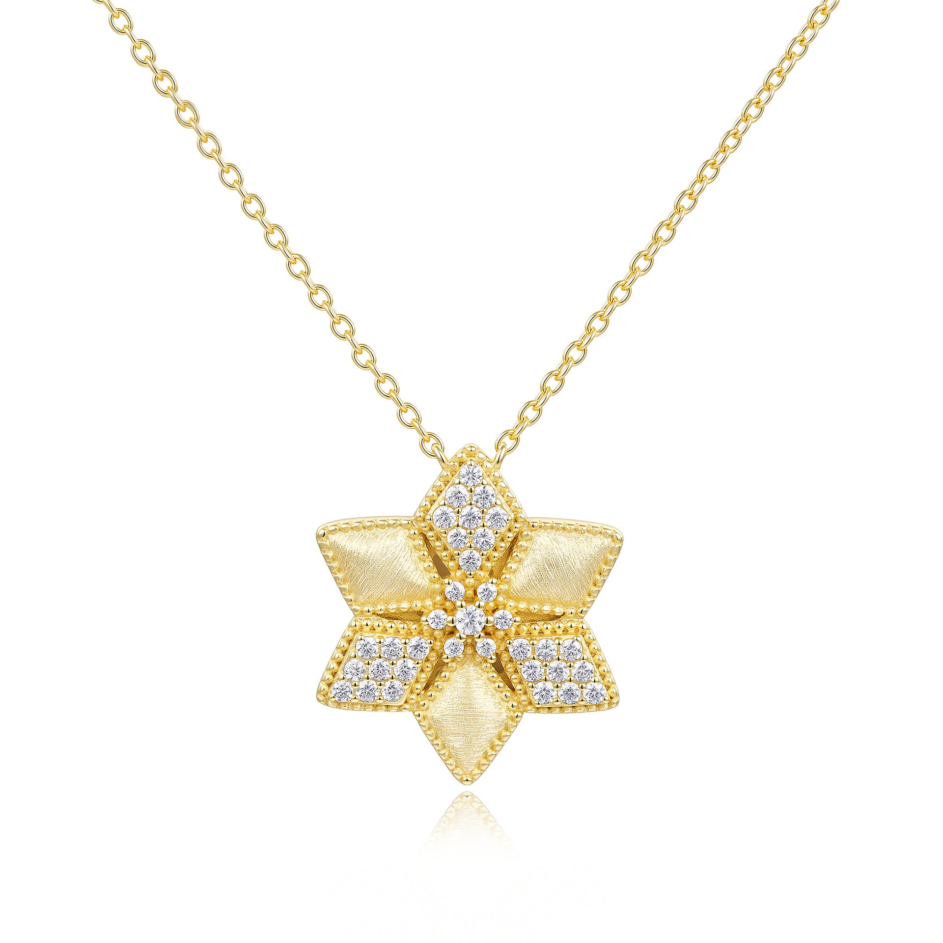 Italian Brushed Minimalist Luxury Star Moissanite Necklace in 14K Gold Plated 925 Silver | Moisse & Silver Co. | #95 - Moisse & Silver Co.