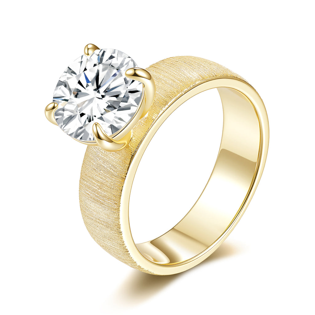 Moissanite Rigato Brushed 925 Sterling Silver 18K Gold Vermeil Ring | Vintage Luxury