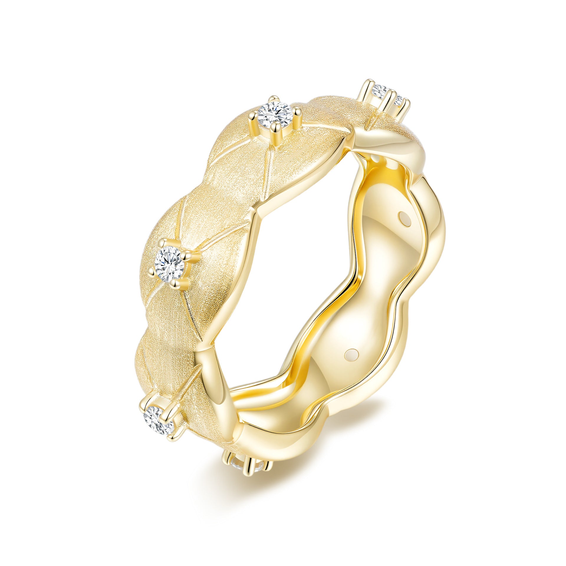 Italian Brushed Luxury Moissanite Ring in 14K Gold Plated 925 Silver | Moisse & Silver Co. | #149 - Moisse & Silver Co.