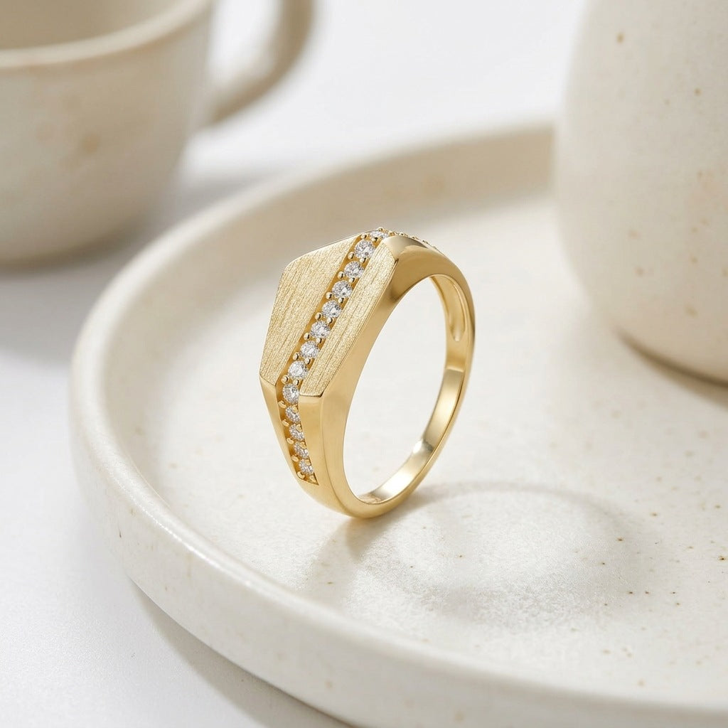 Moissanite Rigato Brushed 925 Sterling Silver Ring | Vintage Luxury