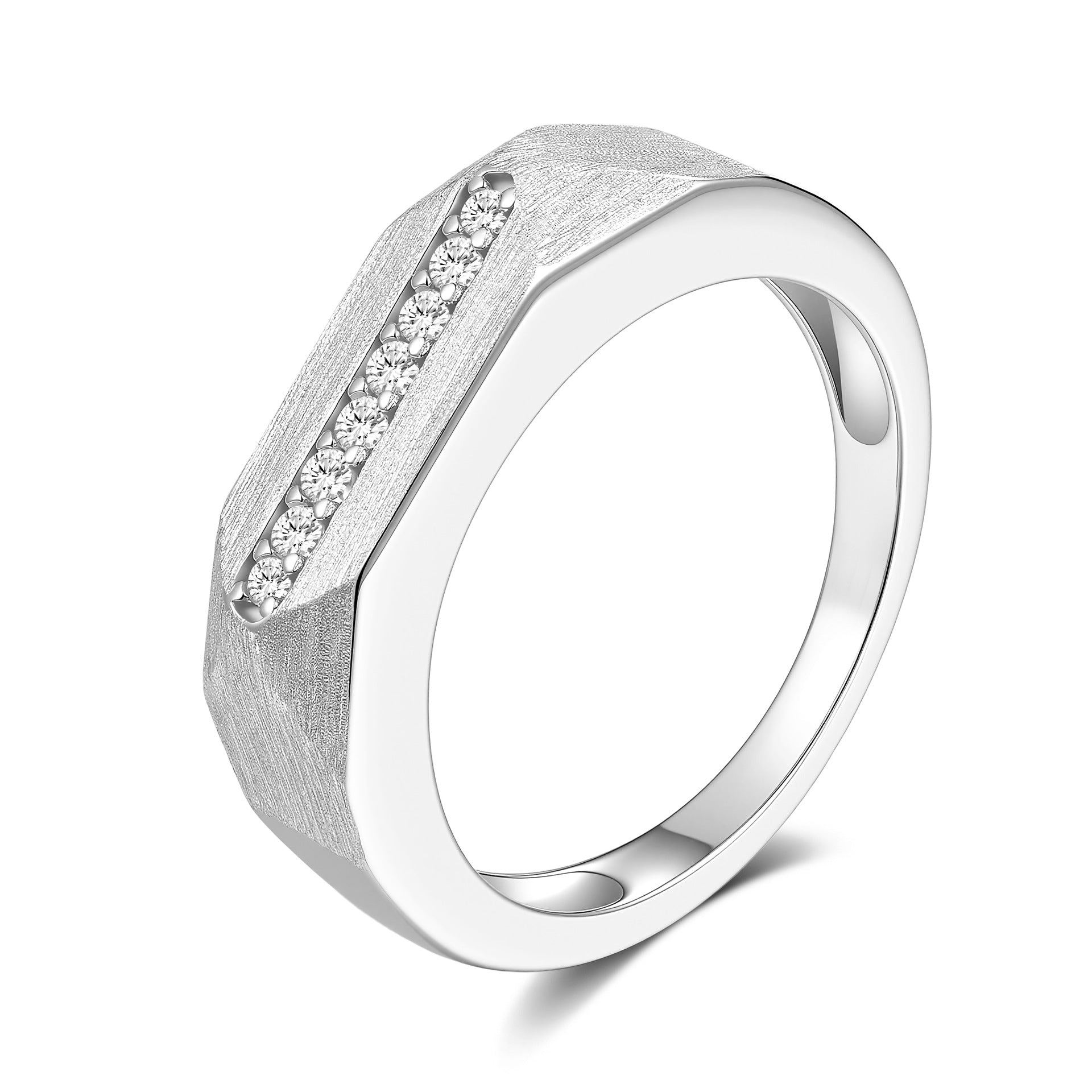 Moissanite Rigato Brushed 925 Sterling Silver Ring | Vintage Luxury