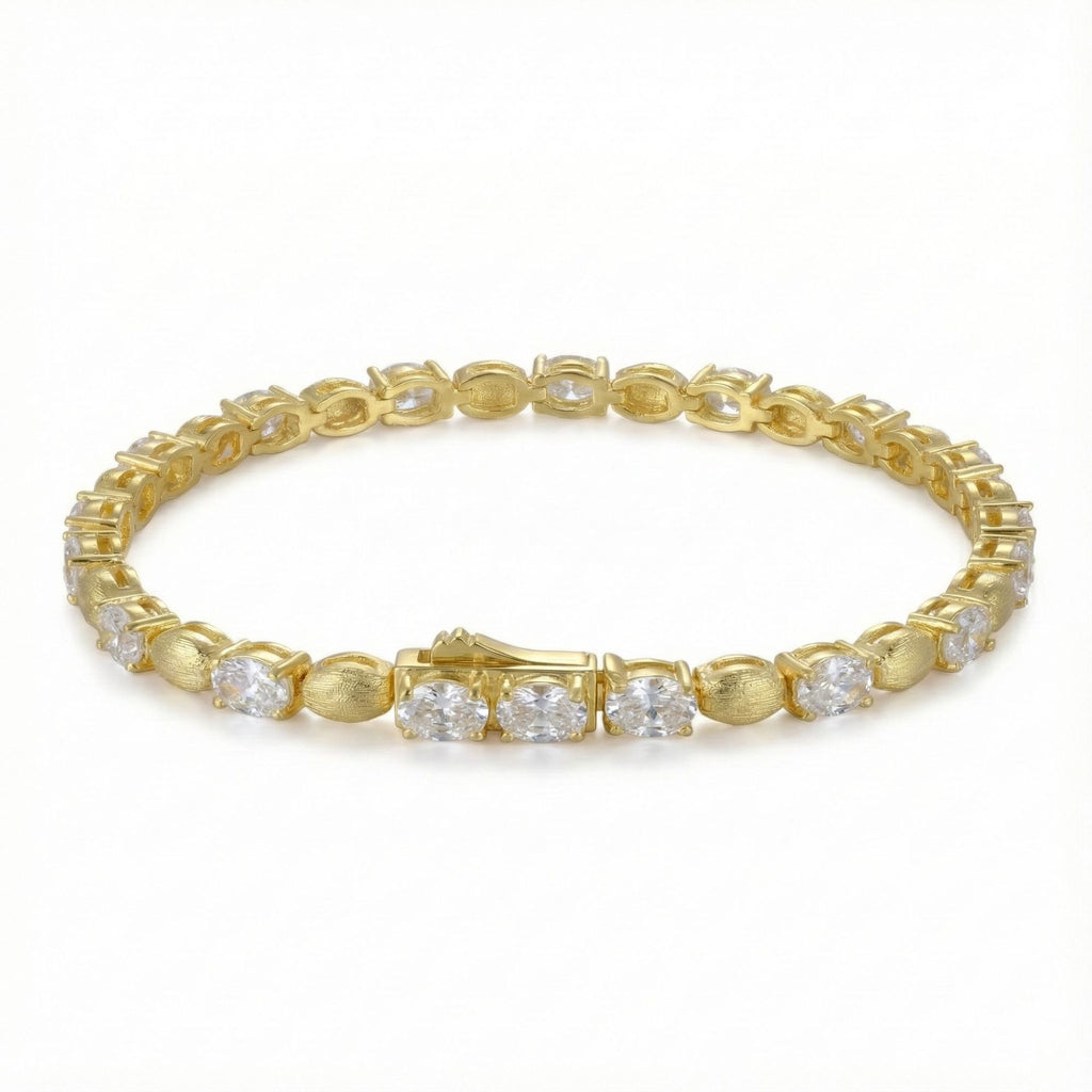 Italian Brushed Vintage Luxury Moissanite Bracelet - 14K Gold Plated 925 Sterling Silver | MS-G35 in 14K Gold Plated 925 Silver | Moisse & Silver Co. - Moisse & Silver Co.