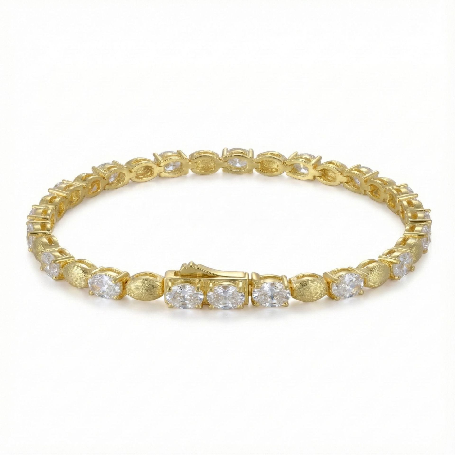Italian Brushed Vintage Luxury Moissanite Bracelet - 14K Gold Plated 925 Sterling Silver | MS-G35 in 14K Gold Plated 925 Silver | Moisse & Silver Co. - Moisse & Silver Co.