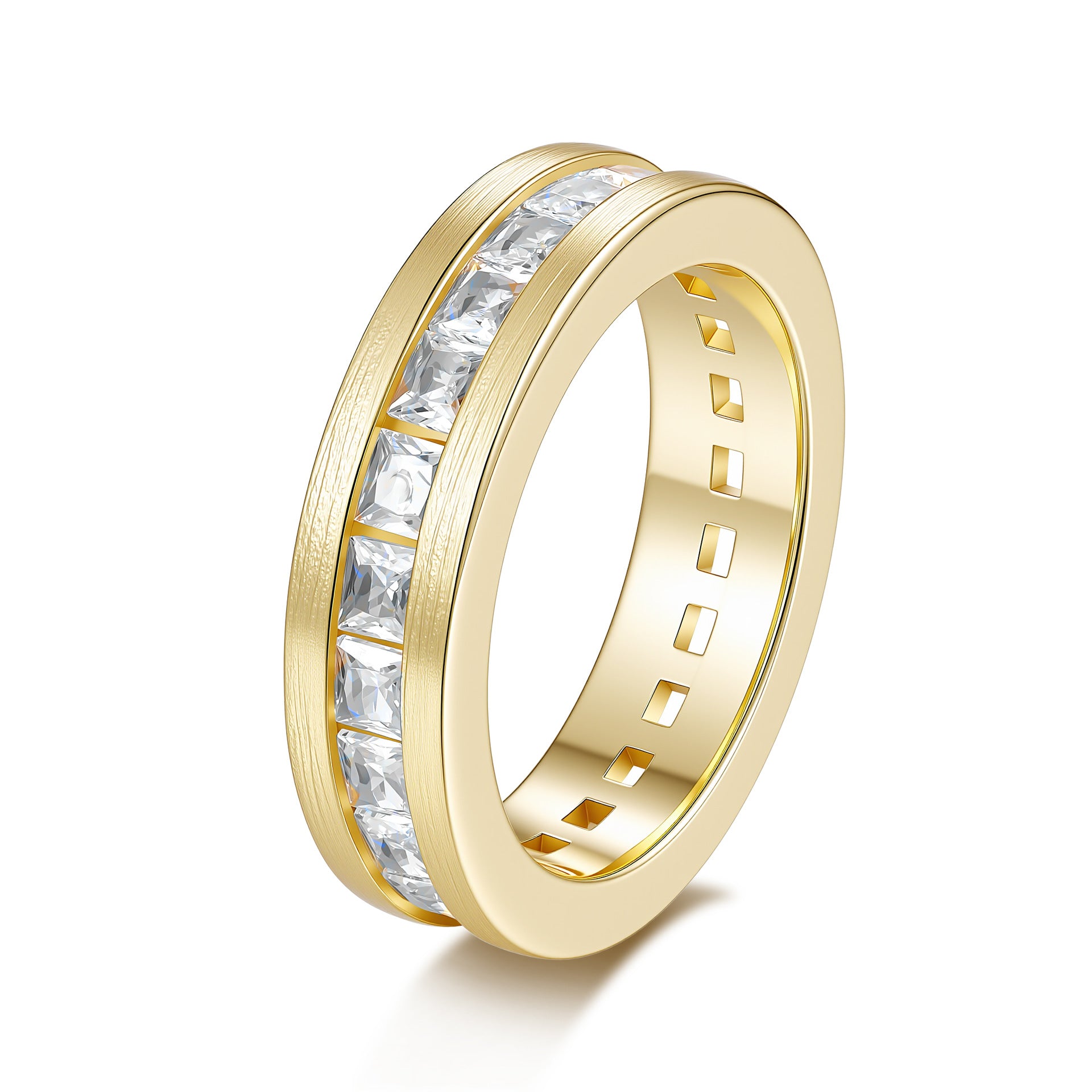 Italian Brushed Minimalist Star Moissanite Ring in 14K Gold Plated 925 Silver | Moisse & Silver Co. | #127 - Moisse & Silver Co.