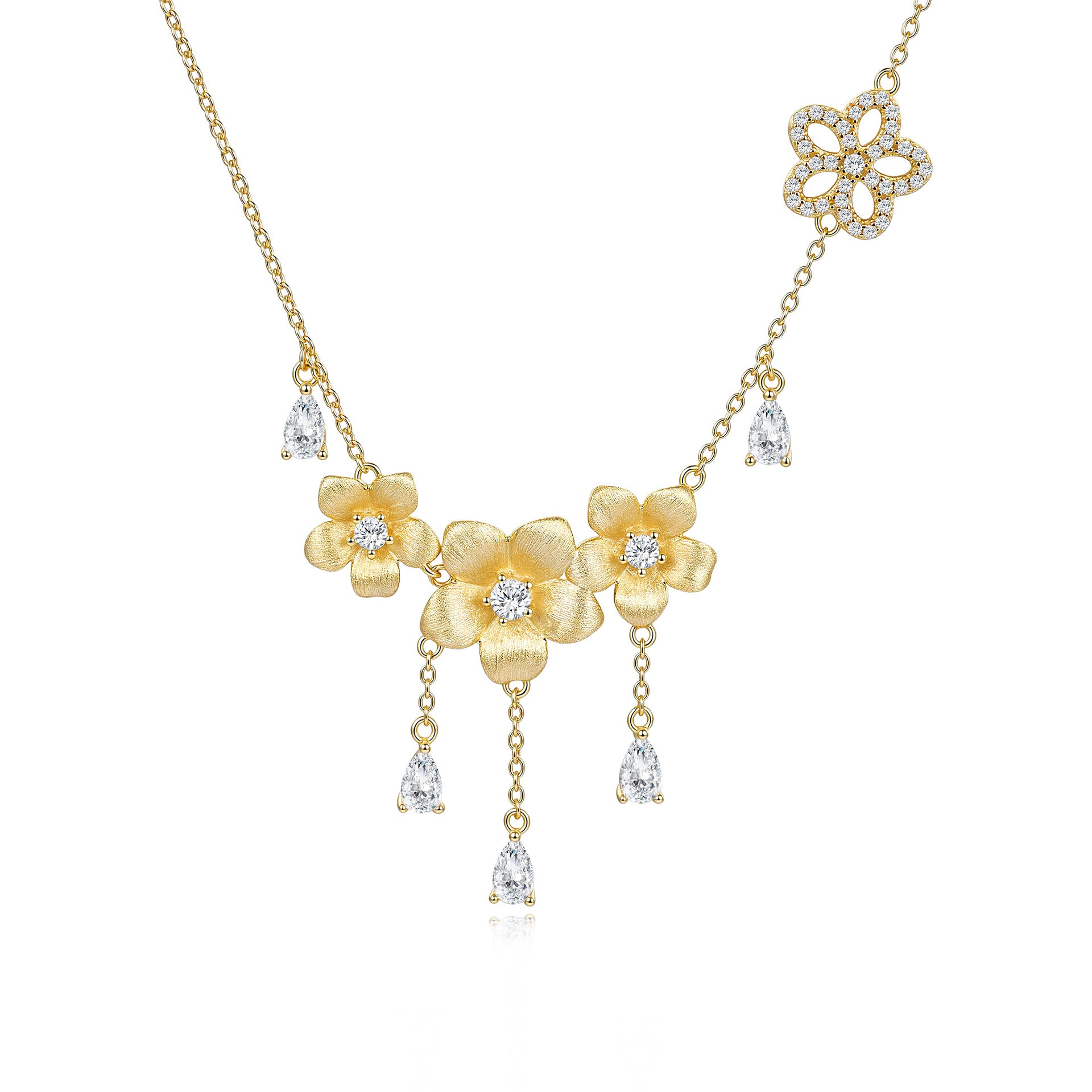 Italian Brushed Luxury Floral Moissanite Necklace in 14K Gold Plated 925 Silver | Moisse & Silver Co. | #106 - Moisse & Silver Co.