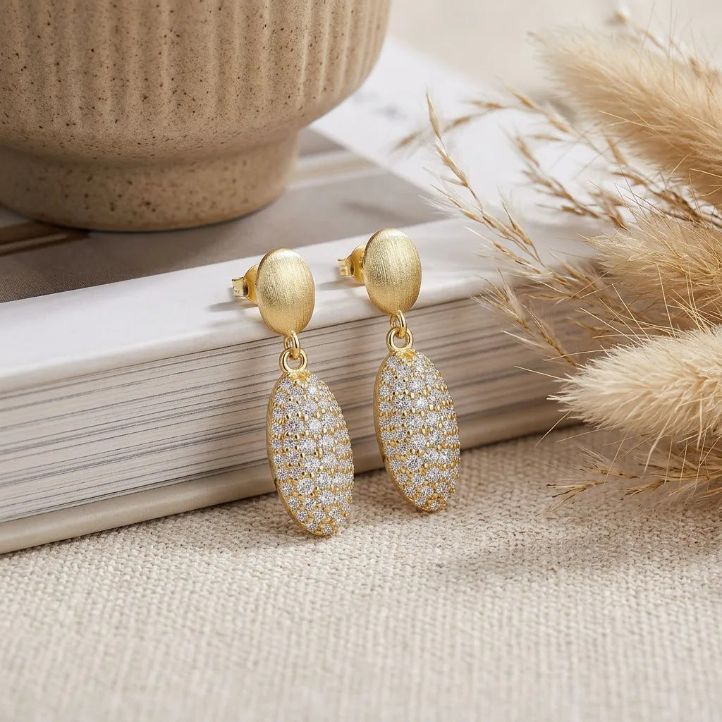 Moissanite Rigato Brushed 925 Sterling Silver 18K Gold Vermeil Earrings | Vintage Luxury