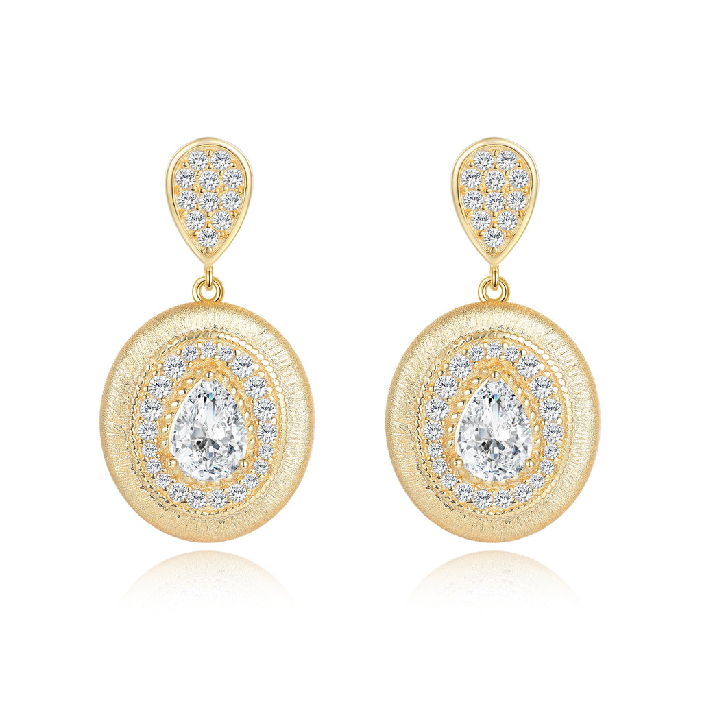 Italian Brushed Minimalist Luxury Pear Cut Moissanite Earrings - 14K Gold Plated 925 Sterling Silver | MS-G43 in 14K Gold Plated 925 Silver | Moisse & Silver Co. - Moisse & Silver Co.