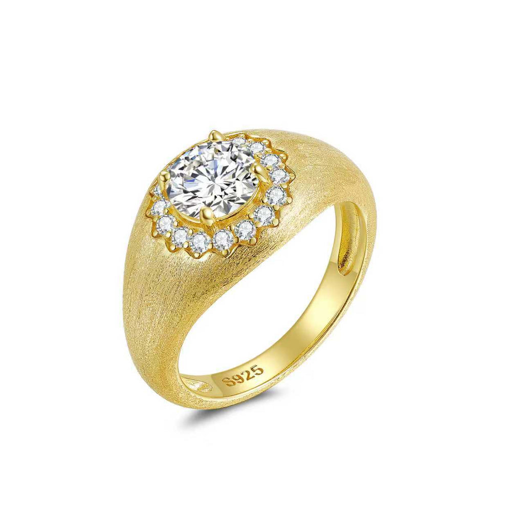 Italian Brushed Vintage Moissanite Ring in 14K Gold Plated 925 Silver | Moisse & Silver Co. | #31 - Moisse & Silver Co.