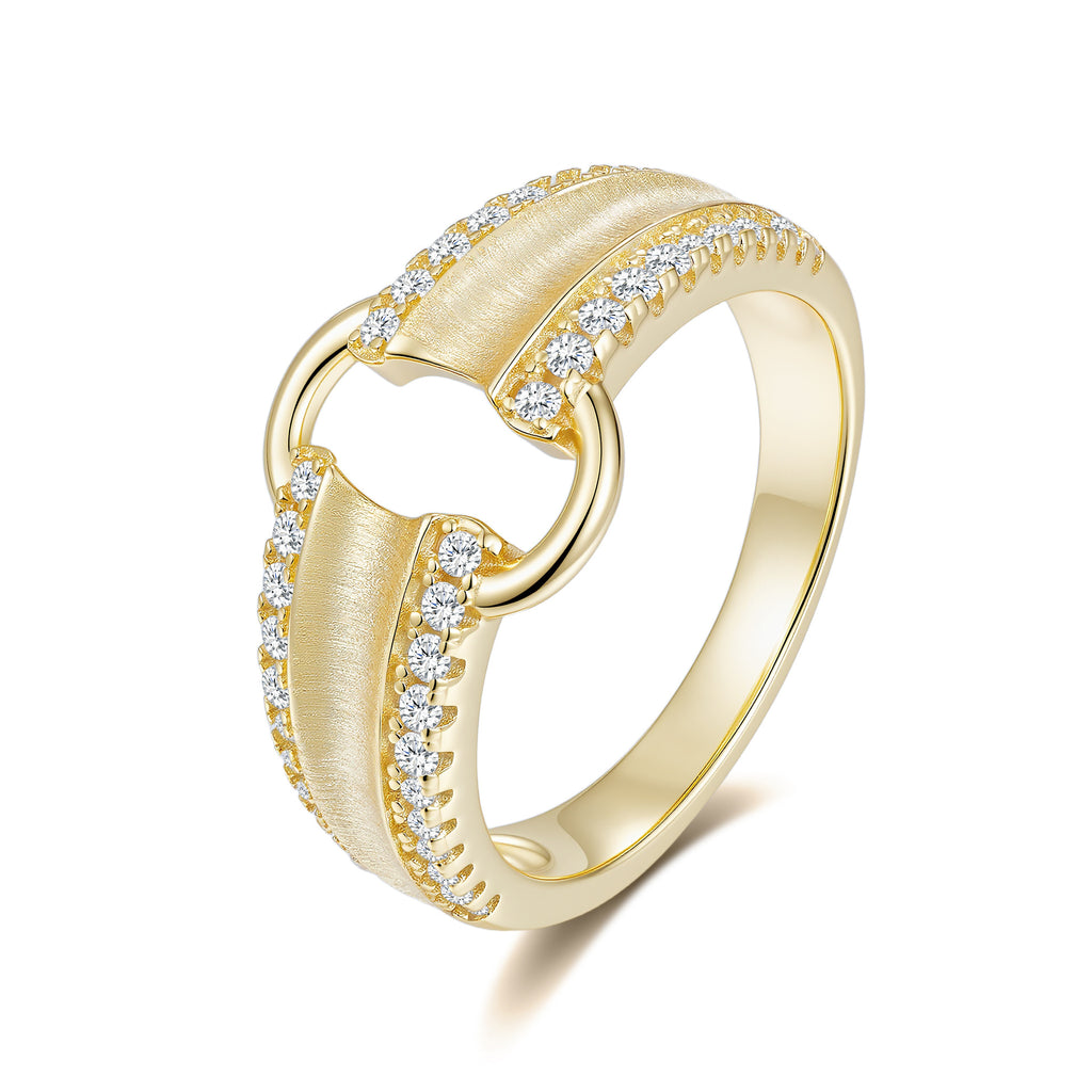 Italian Brushed Vintage Minimalist Luxury Moissanite Ring in 14K Gold Plated 925 Silver | Moisse & Silver Co. | #25 - Moisse & Silver Co.