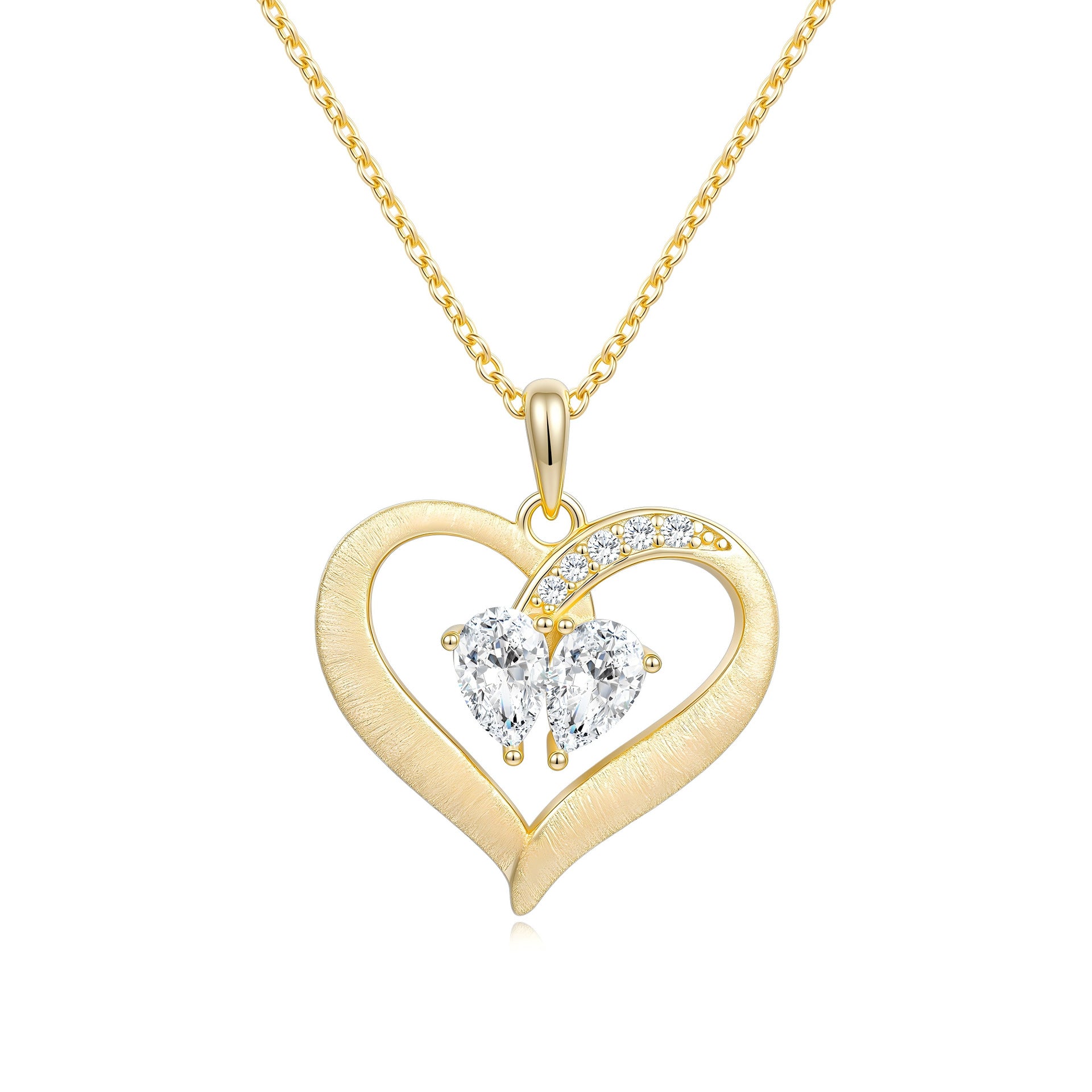 Italian Brushed Minimalist Luxury Heart Moissanite Necklace in 14K Gold Plated 925 Silver | Moisse & Silver Co. | #139 - Moisse & Silver Co.