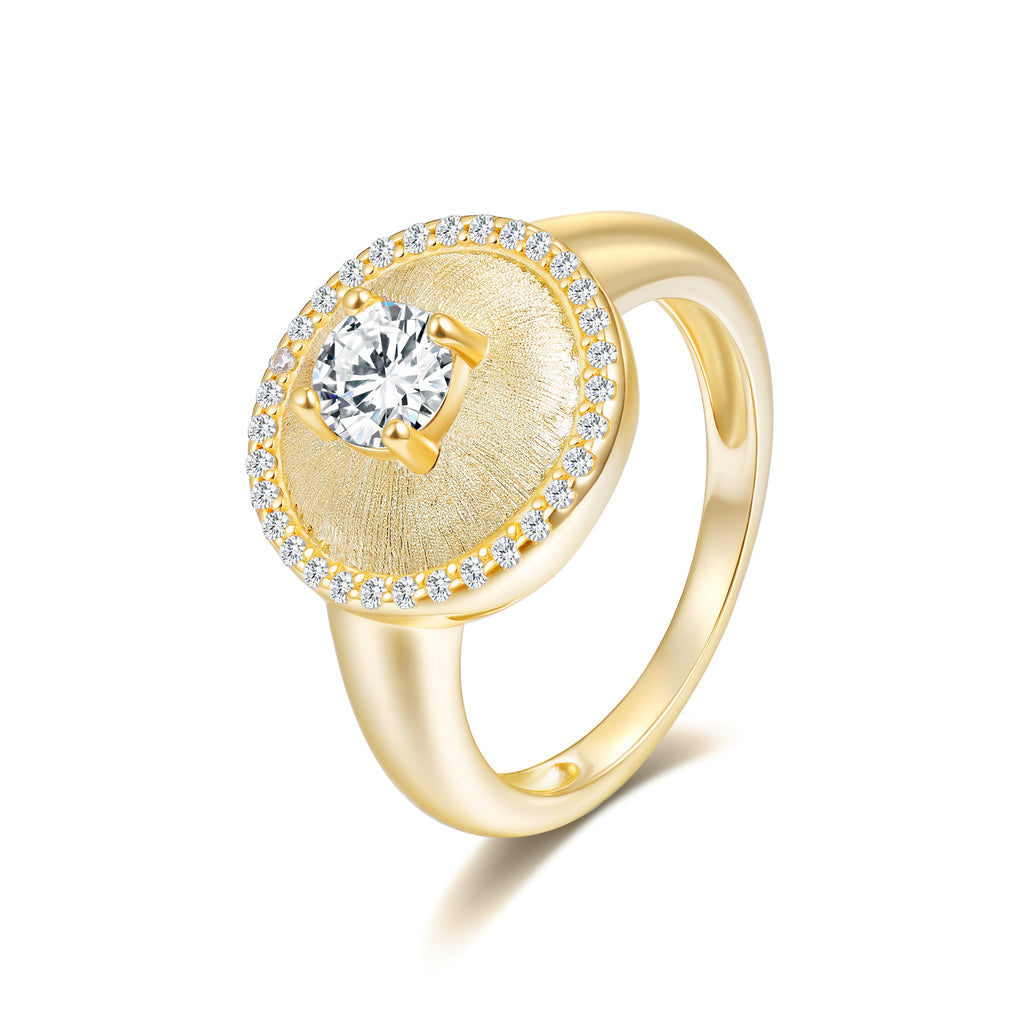Italian Brushed Moissanite Ring in 14K Gold Plated 925 Silver | Moisse & Silver Co. | #62 - Moisse & Silver Co.