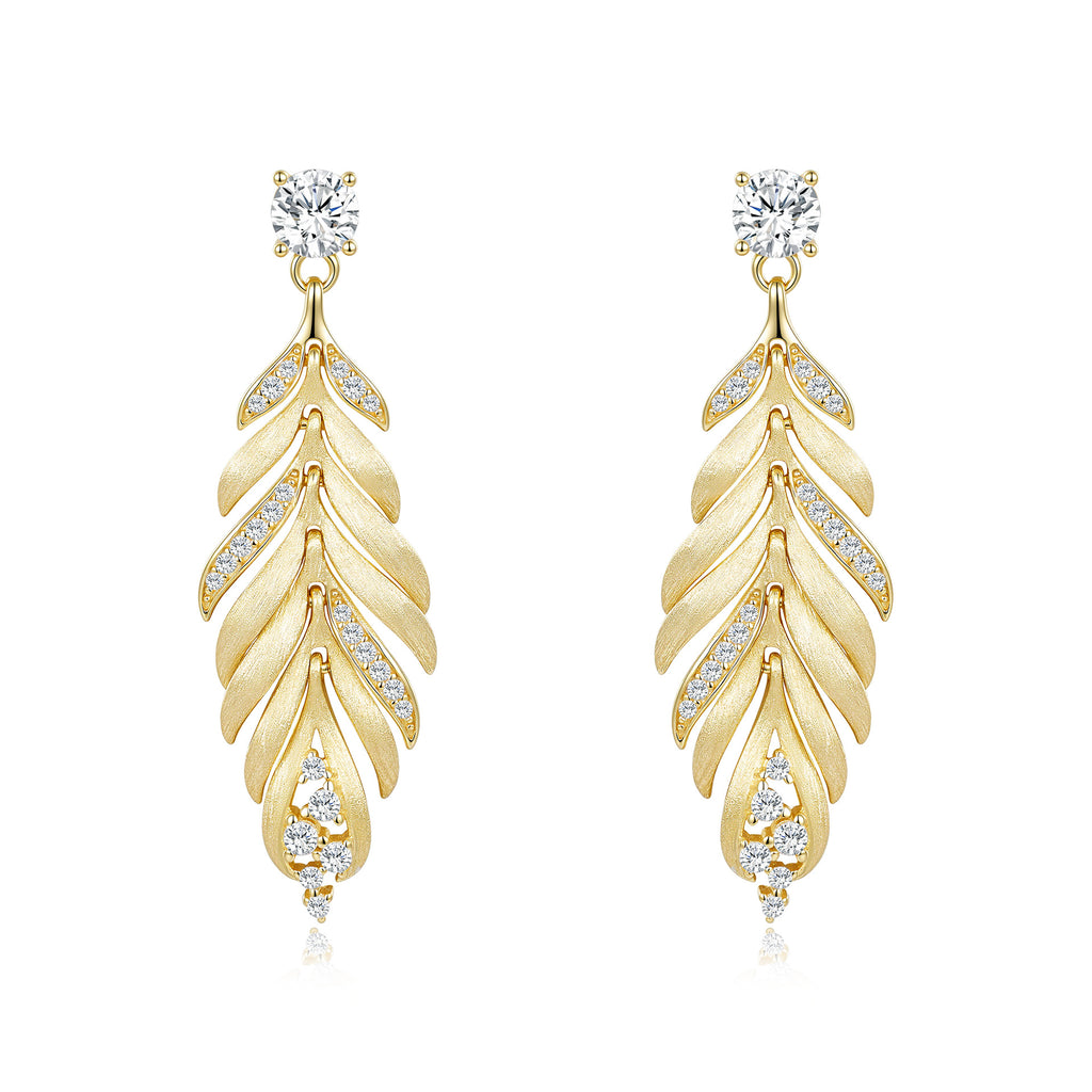 Italian Brushed Luxury Moissanite Earrings - 14K Gold Plated 925 Sterling Silver | MS-G21 in 14K Gold Plated 925 Silver | Moisse & Silver Co. - Moisse & Silver Co.