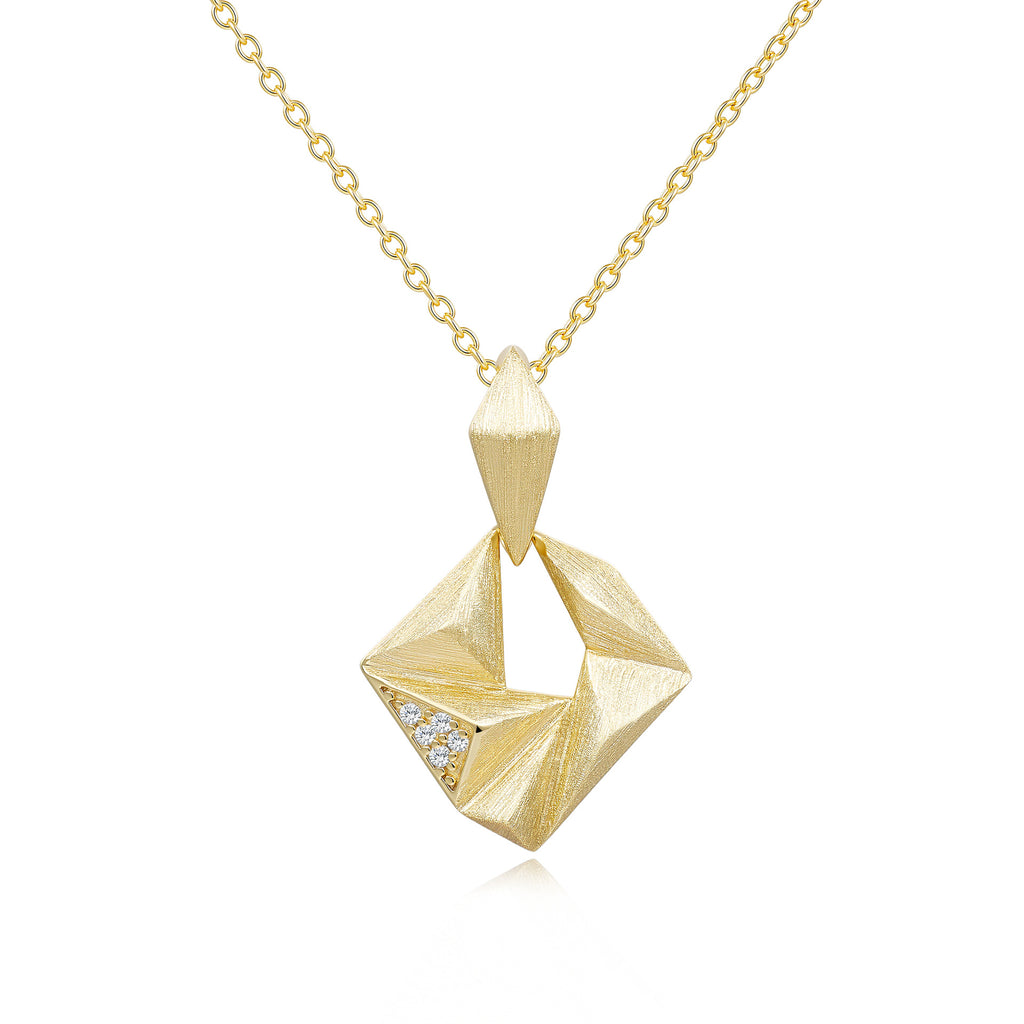 Moissanite Rigato Brushed 925 Sterling Silver 18K Gold Vermeil Necklace | Vintage Luxury