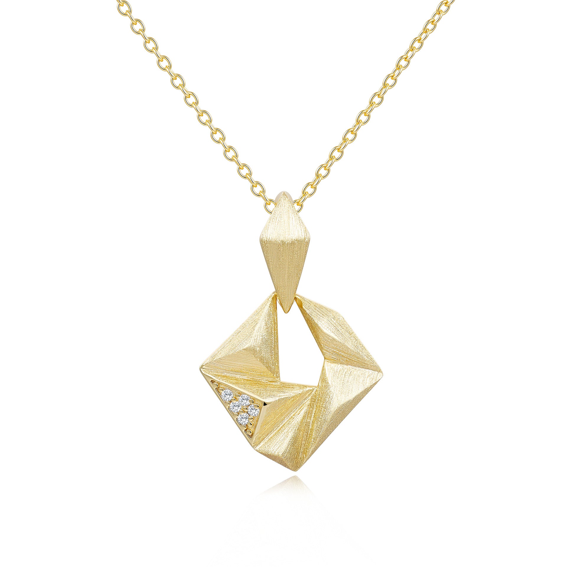 Moissanite Rigato Brushed 925 Sterling Silver 18K Gold Vermeil Necklace | Vintage Luxury