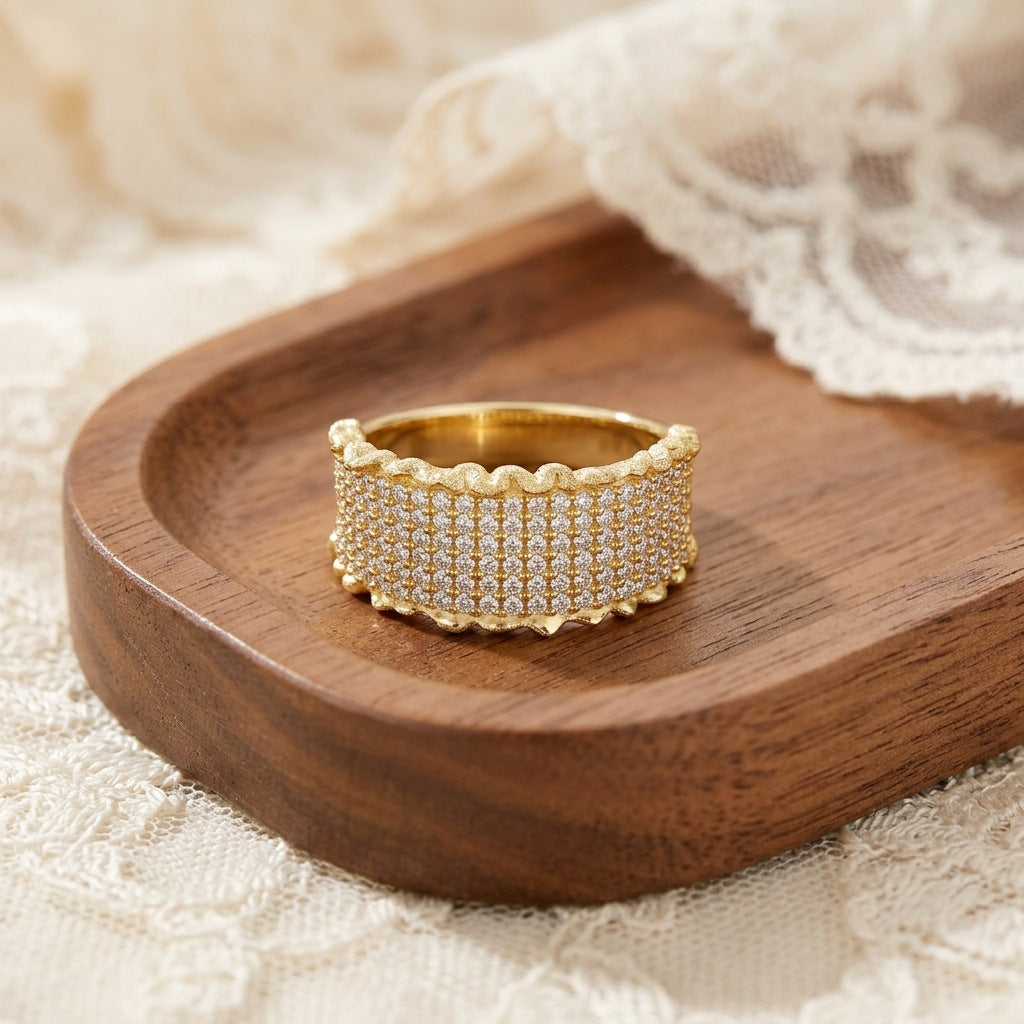 Moissanite Rigato Brushed 925 Sterling Silver 18K Gold Vermeil Ring | Vintage Luxury