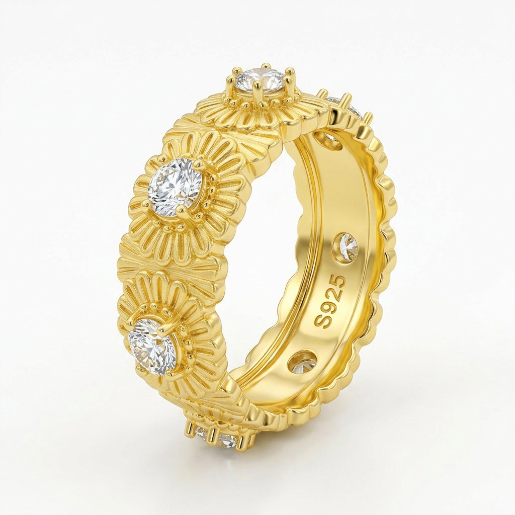 Italian Brushed Vintage Luxury Floral Moissanite Ring in 14K Gold Plated 925 Silver | Moisse & Silver Co. | #37 - Moisse & Silver Co.