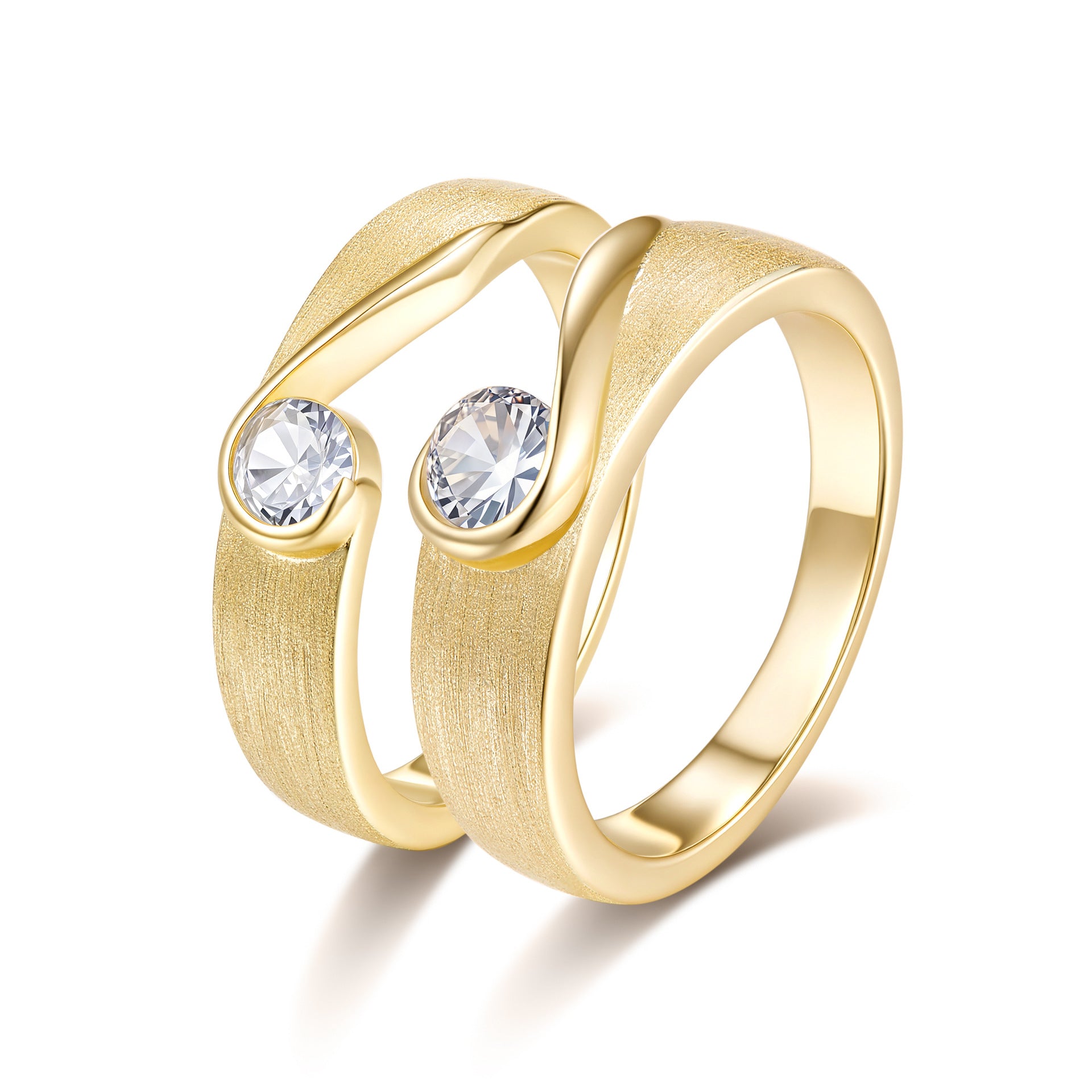 Romantic Heart-to-Heart Moissanite Couple Band in 14K Gold Plated 925 Silver | Moisse & Silver Co. - Moisse & Silver Co.