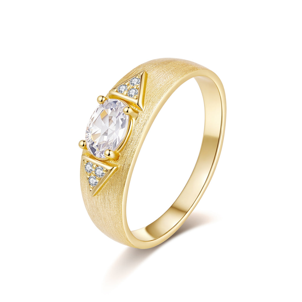 Oval Cut 1ct Moissanite Italian Brushed Ring 14K Gold in 14K Gold Plated 925 Silver | Moisse & Silver Co. - Moisse & Silver Co.