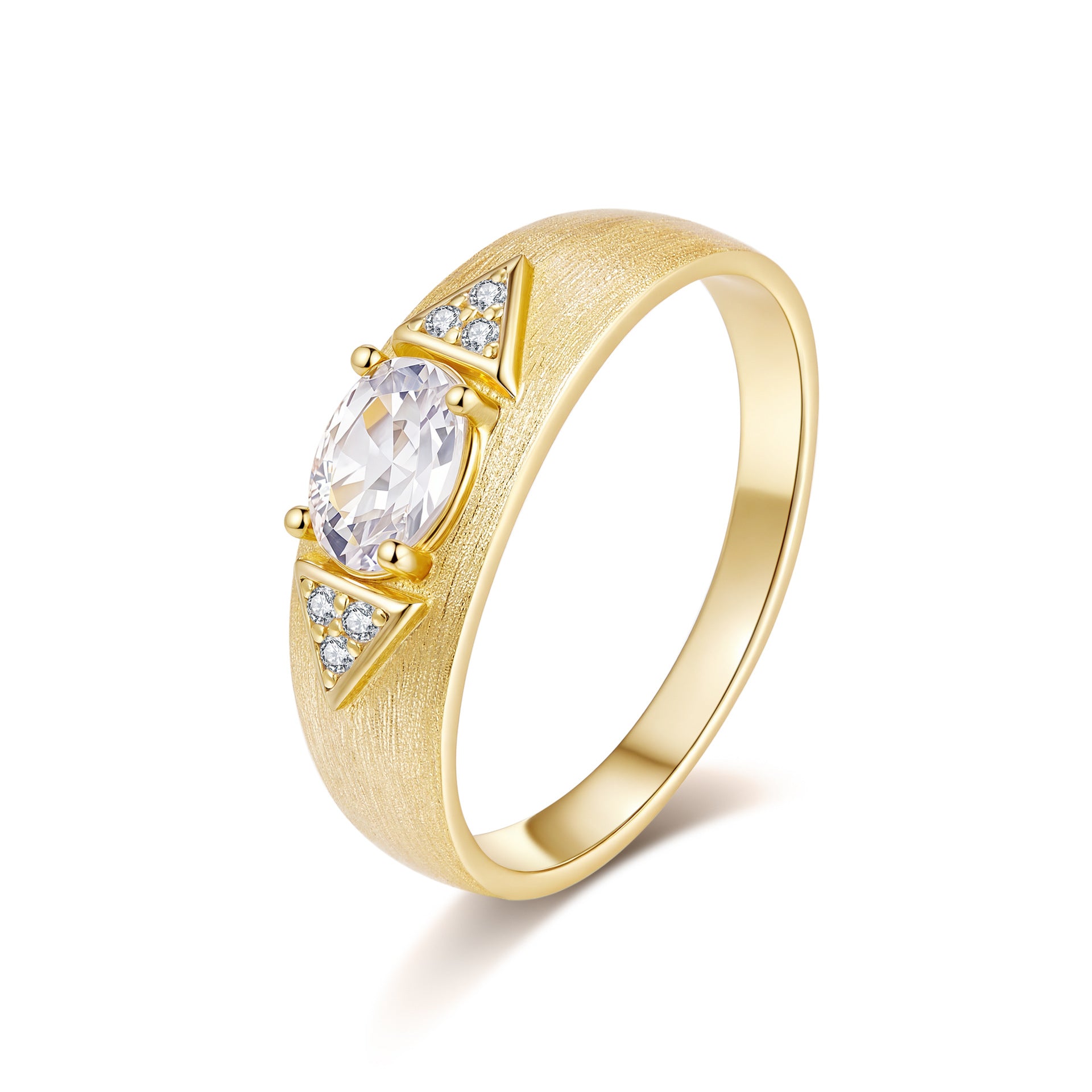 Oval Cut 1ct Moissanite Italian Brushed Ring 14K Gold in 14K Gold Plated 925 Silver | Moisse & Silver Co. - Moisse & Silver Co.