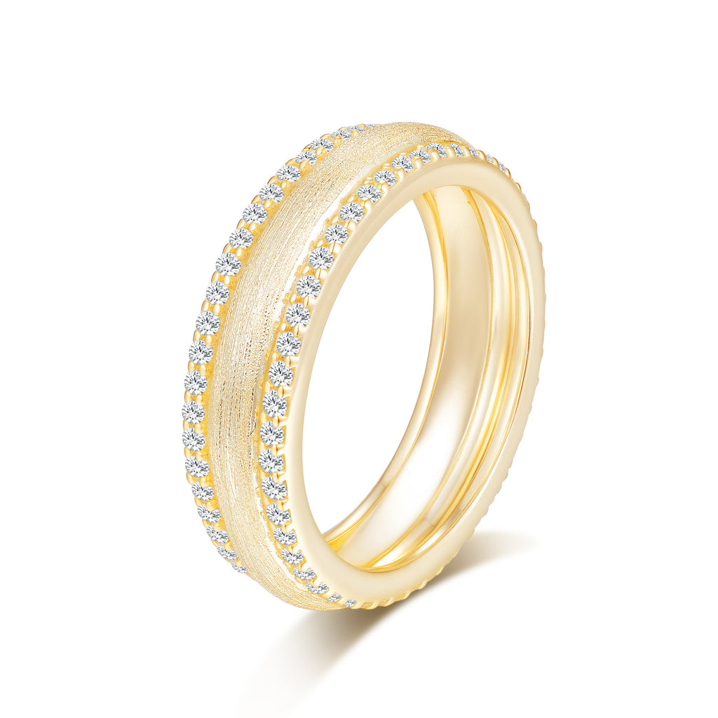 Italian Brushed Vintage Minimalist Luxury Moissanite Ring in 14K Gold Plated 925 Silver | Moisse & Silver Co. | #77 - Moisse & Silver Co.