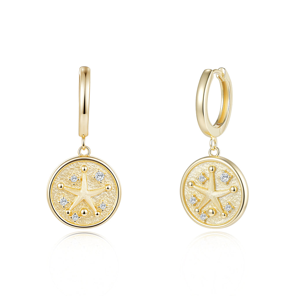 Italian Brushed Luxury Star Moissanite Earrings - 14K Gold Plated 925 Sterling Silver | MS-G121 in 14K Gold Plated 925 Silver | Moisse & Silver Co. - Moisse & Silver Co.