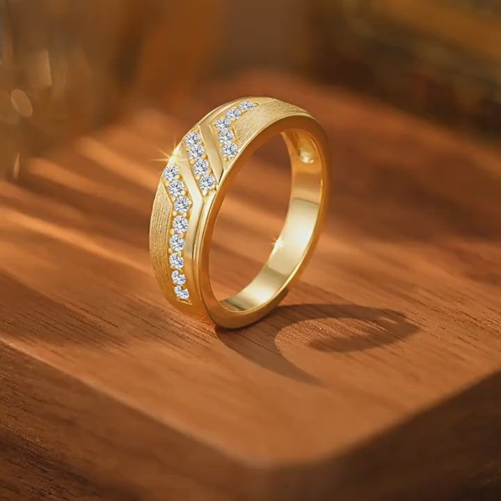 Italian Brushed Vintage Moissanite Ring in 14K Gold Plated 925 Silver | Moisse & Silver Co. | #74