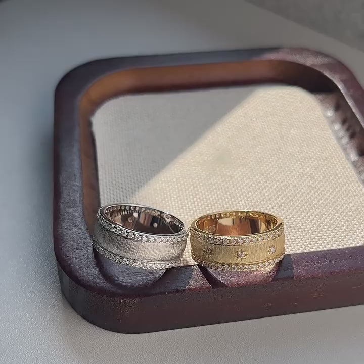 Wide Band Royal Vintage Moissanite Ring in 14K Gold Plated 925 Silver | Moisse & Silver Co.
