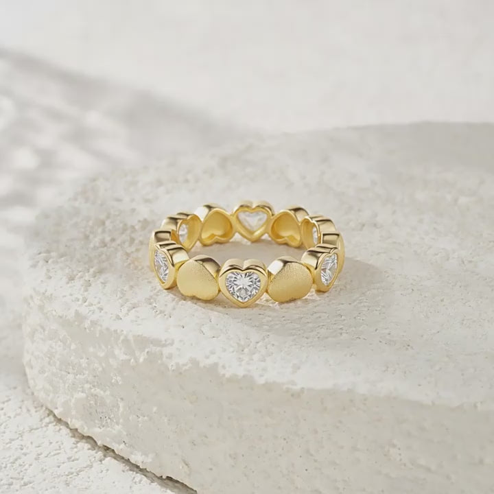Italian Brushed Vintage Luxury Heart Moissanite Ring in 14K Gold Plated 925 Silver | Moisse & Silver Co. | #80
