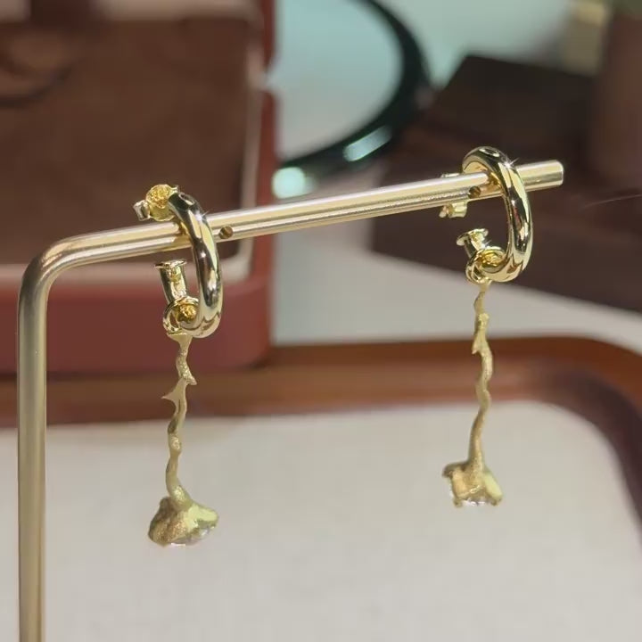 Italian Brushed Minimalist Moissanite Earrings in 14K Gold Plated 925 Silver | Moisse & Silver Co. | #97