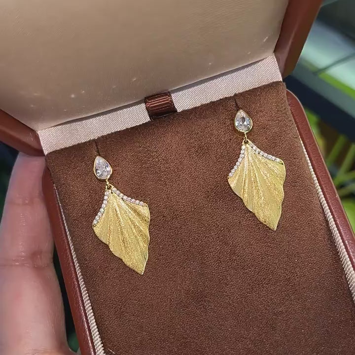 Italian Brushed Vintage Minimalist Luxury Moissanite Earrings - 14K Gold Plated 925 Sterling Silver | MS-G128 in 14K Gold Plated 925 Silver | Moisse & Silver Co.
