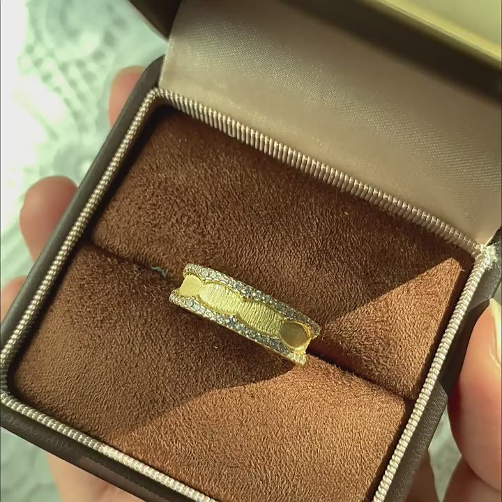 Italian Brushed Vintage Minimalist Moissanite Ring in 14K Gold Plated 925 Silver | Moisse & Silver Co. | #145
