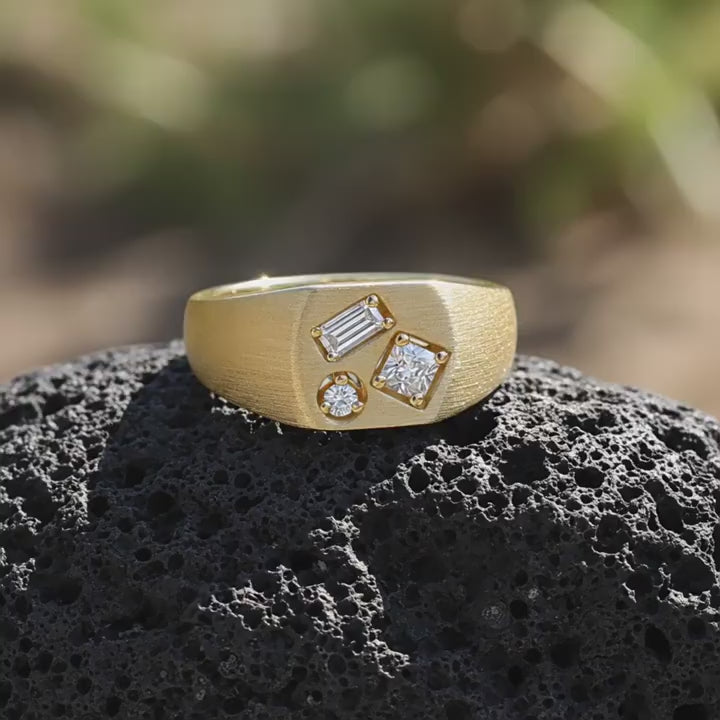 Italian Brushed Moissanite Ring in 14K Gold Plated 925 Silver | Moisse & Silver Co. | #46